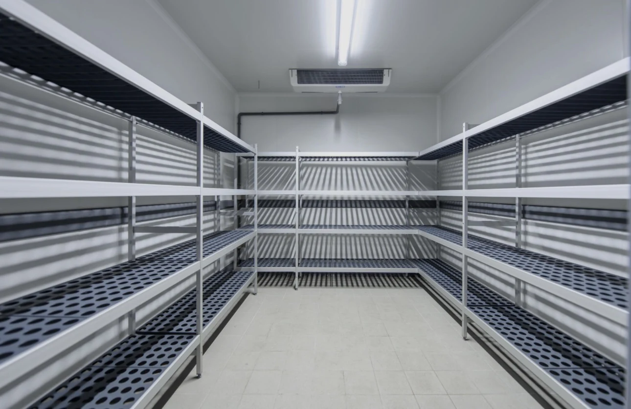 Chambre froide avec rayonnages